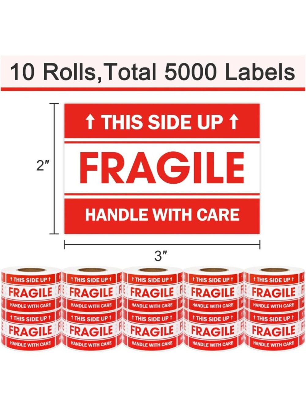 Fragile Shipping Stickers - 5000 Pack, 2"x3" Labels for Moving & Packing - Picture 2 of 6